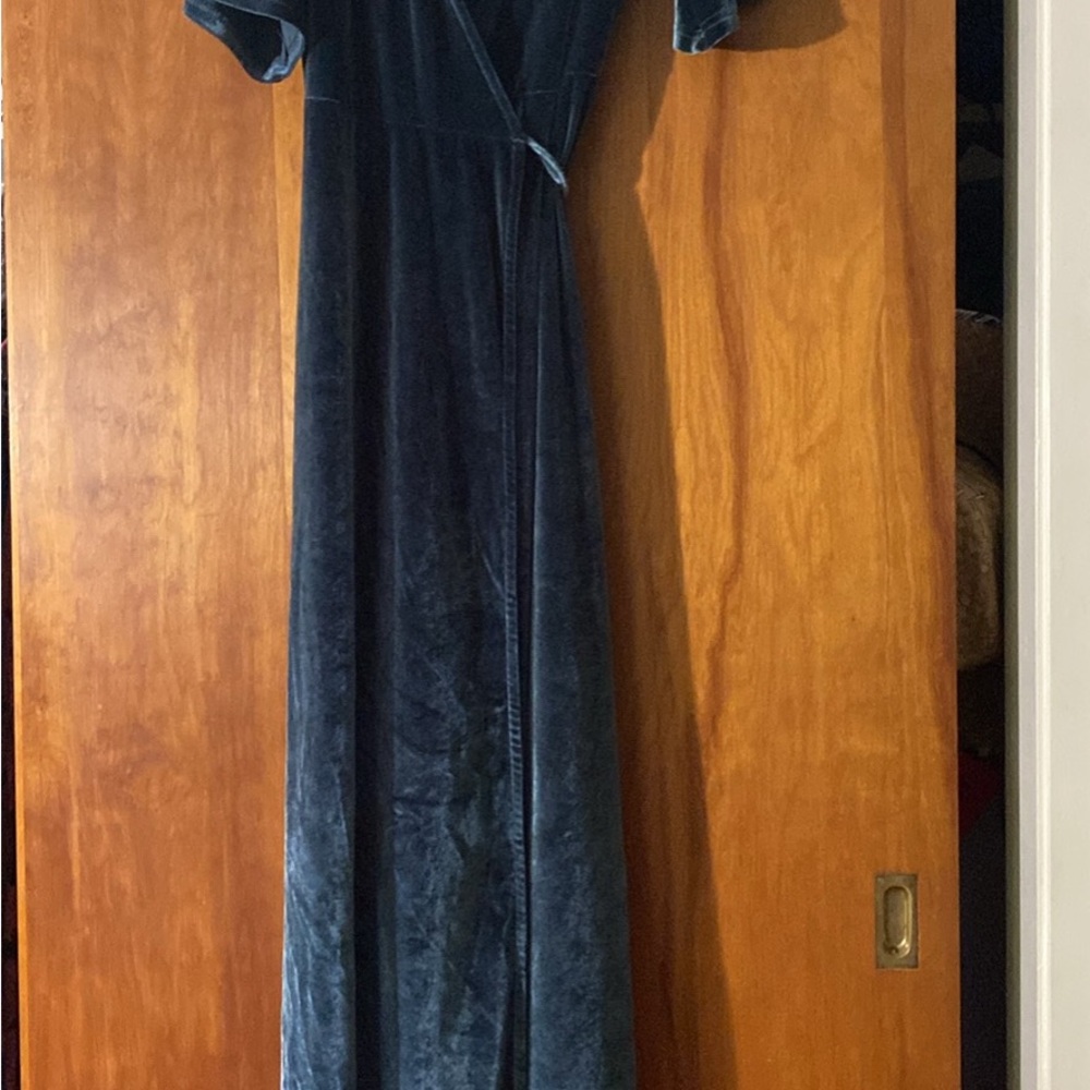 Elegant Baltic Born Blue Velvet Wrap Maxi Dress